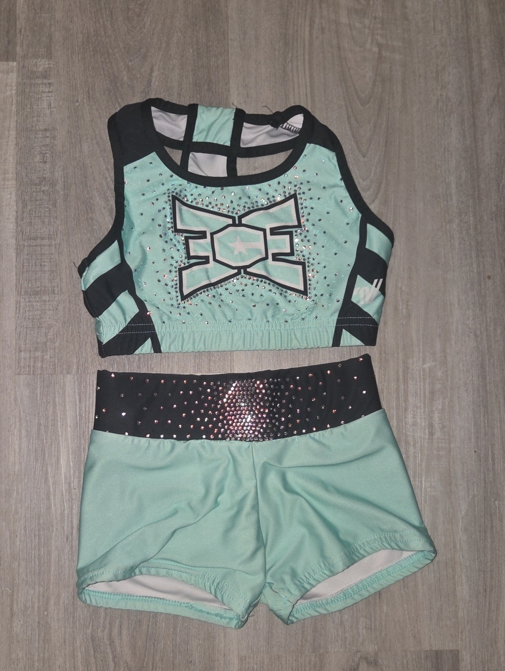 ECE Kids Mint Green and Black Cheer Set - Sparkle Tank & Shorts